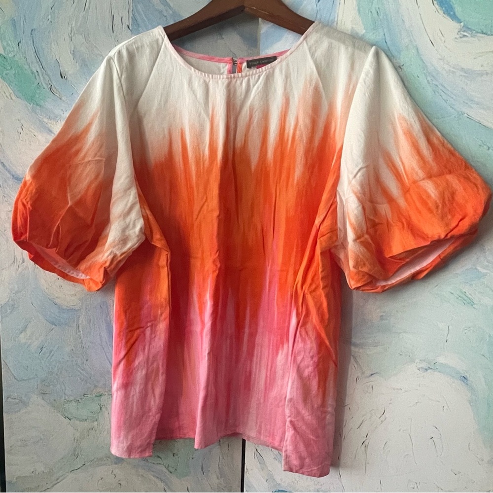 Vince Camuto Round Neck with Short Puffed Sleeves Blouse Size: 1X